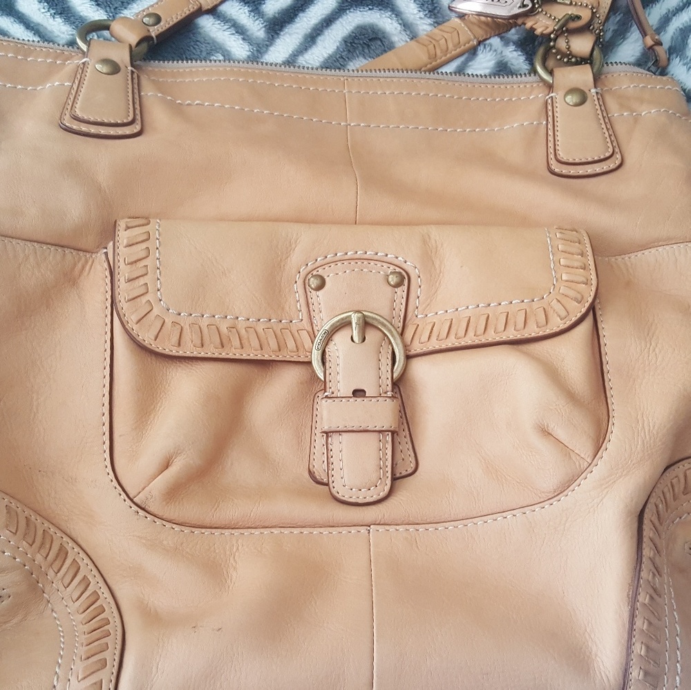 Coach poppy  whipstitch natural leather tote